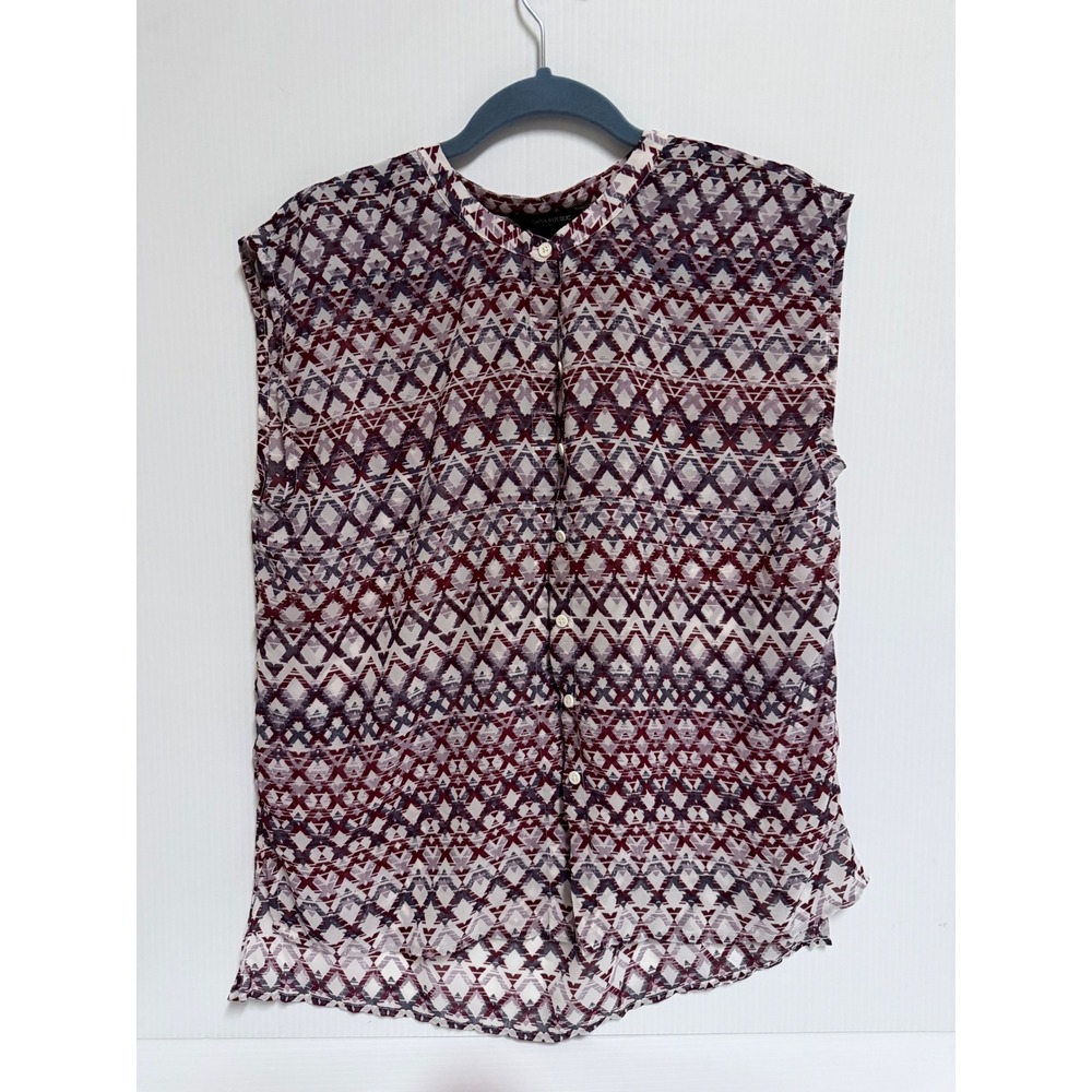 Banana Republic XS Sleeveless Button Down Blouse Geometric Ikat Print Burgundy